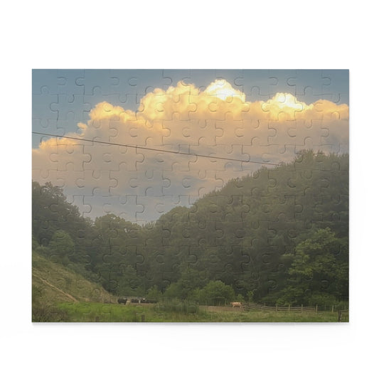 Scenic Mountain Valley Jigsaw Puzzle — Sunrise Cloudscape (120/252/500 pcs)