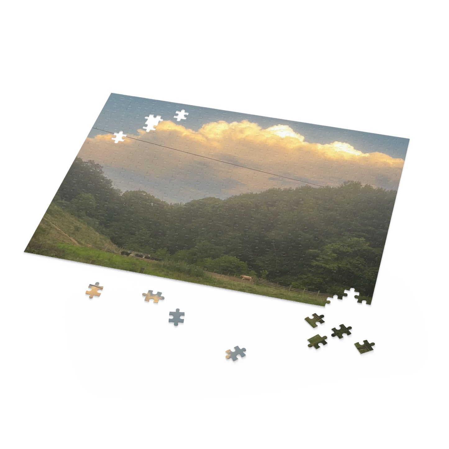 Scenic Mountain Valley Jigsaw Puzzle — Sunrise Cloudscape (120/252/500 pcs)