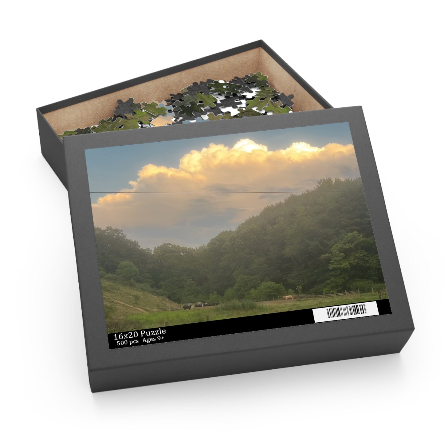 Scenic Mountain Valley Jigsaw Puzzle — Sunrise Cloudscape (120/252/500 pcs)