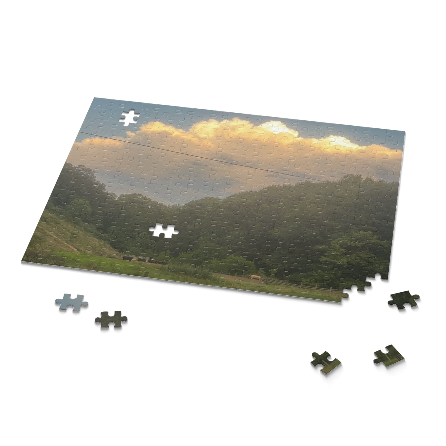 Scenic Mountain Valley Jigsaw Puzzle — Sunrise Cloudscape (120/252/500 pcs)