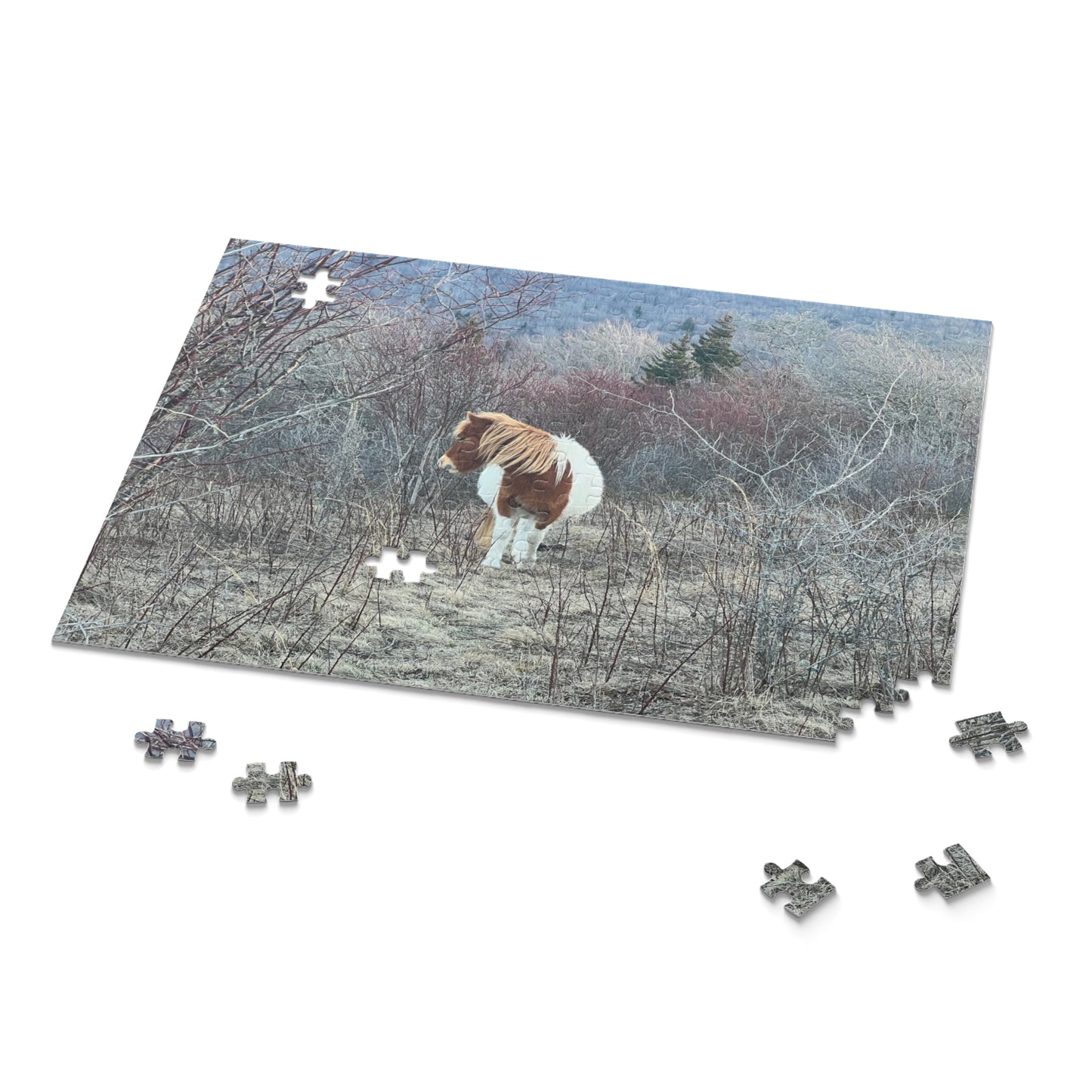Horse in Winter Meadow Puzzle — Scenic Landscape Jigsaw (110/252/520/1014 pcs)