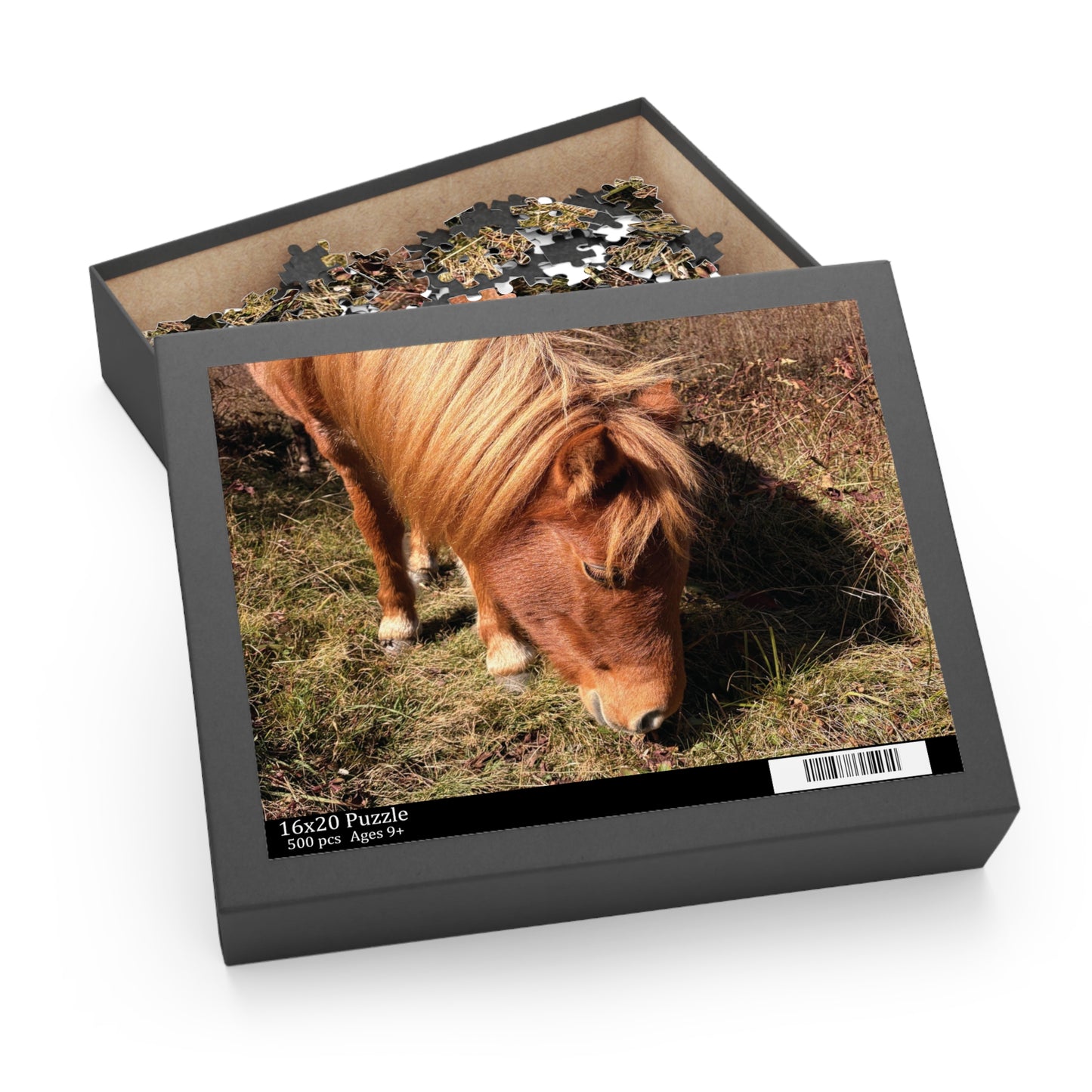 Miniature Horse Jigsaw Puzzle — Grazing Pony Photo (120/252/500 Piece)