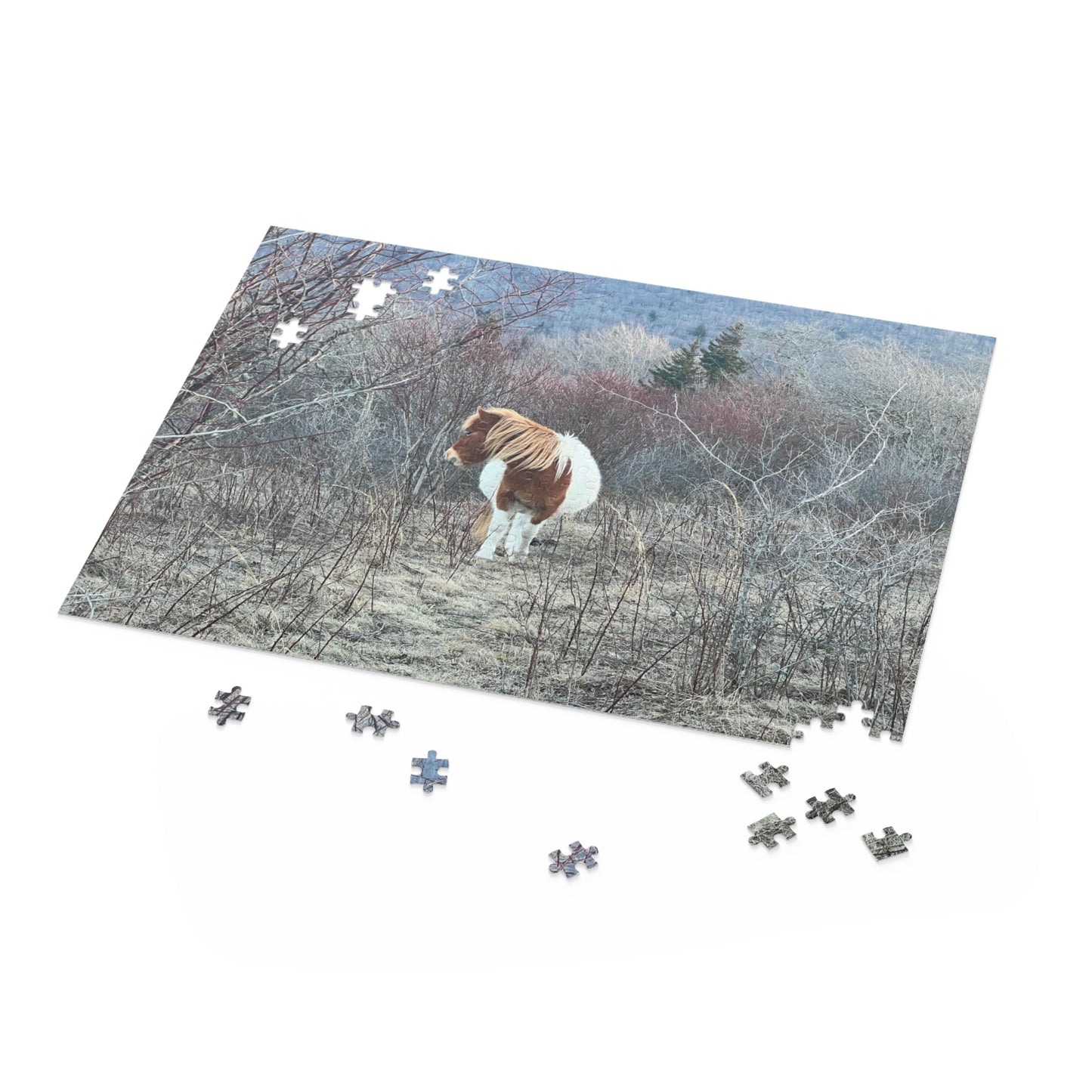 Horse in Winter Meadow Puzzle — Scenic Landscape Jigsaw (110/252/520/1014 pcs)