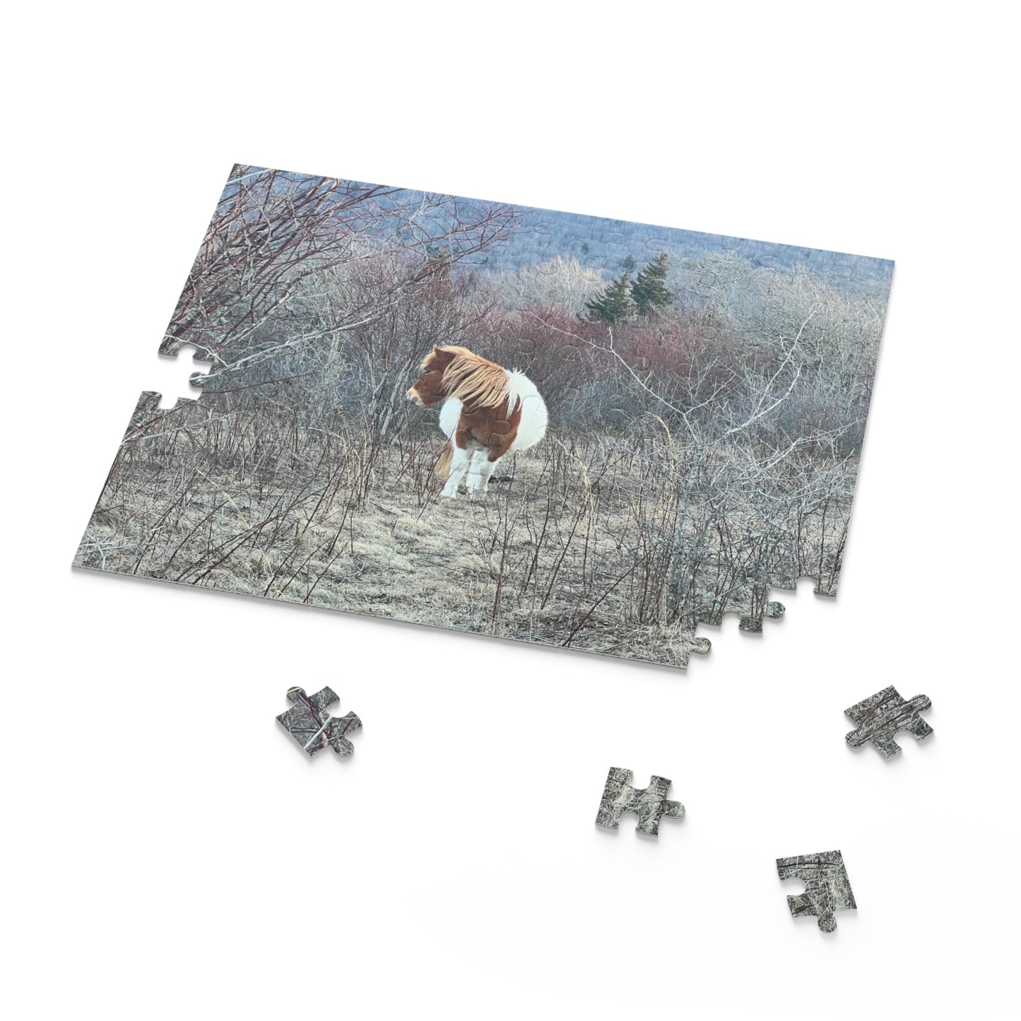 Horse in Winter Meadow Puzzle — Scenic Landscape Jigsaw (110/252/520/1014 pcs)
