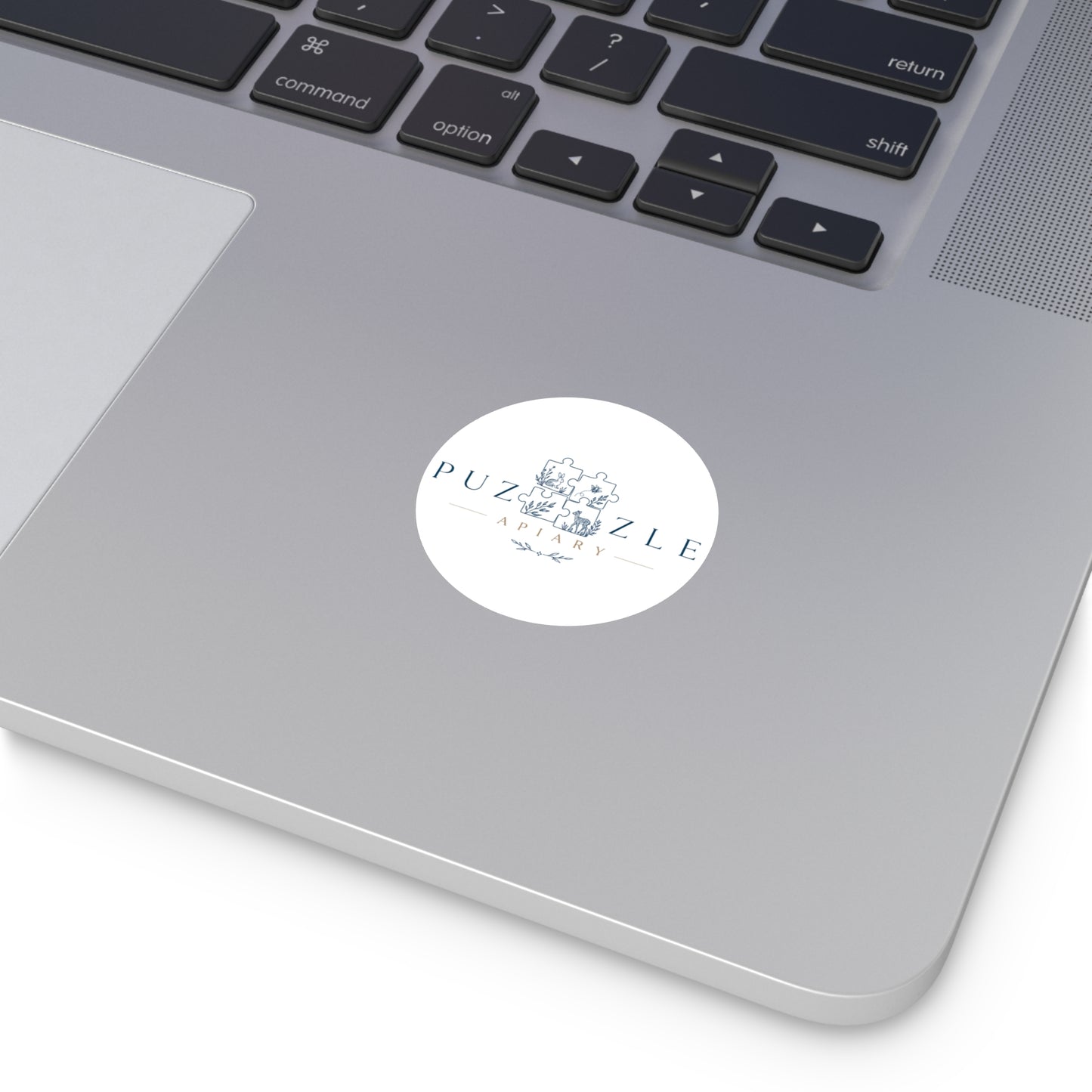 Round Vinyl Sticker — 'Puzzle Apiary' Logo Sticker (Elegant Botanical Puzzle Design)