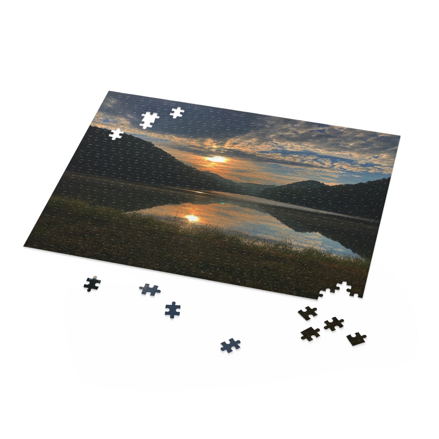 Hungry Mothers Sunset Lake Reflection Jigsaw Puzzle — Scenic Nature Puzzle (120/252/500 pcs)