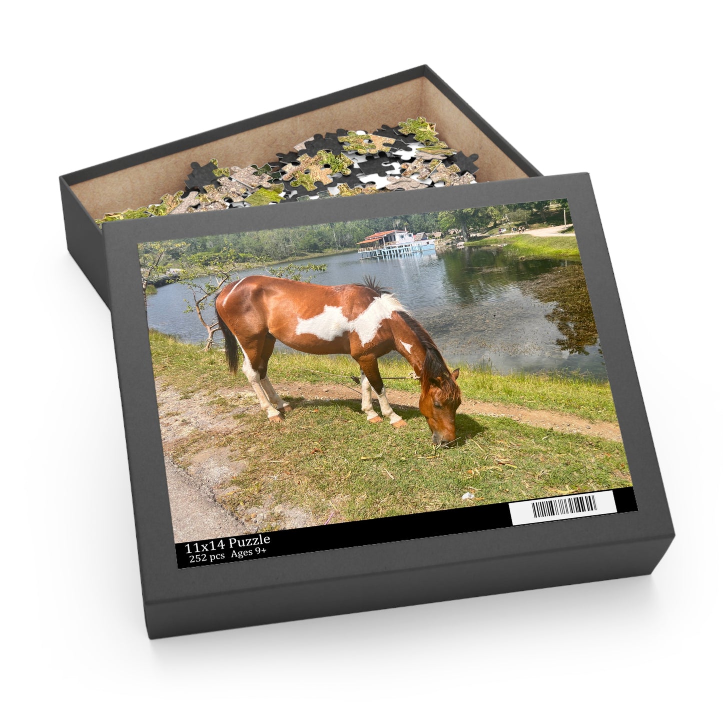 Horse by Lake Jigsaw Puzzle — Scenic Grazing Horse Puzzle (120/252/500-Piece)