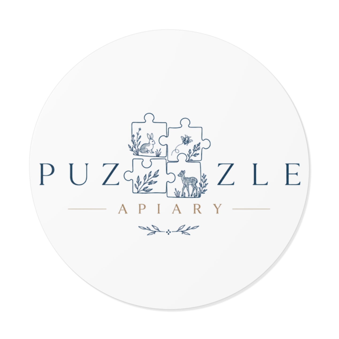 Round Vinyl Sticker — 'Puzzle Apiary' Logo Sticker (Elegant Botanical Puzzle Design)