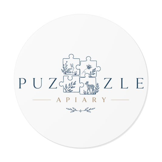 Round Vinyl Sticker — 'Puzzle Apiary' Logo Sticker (Elegant Botanical Puzzle Design)
