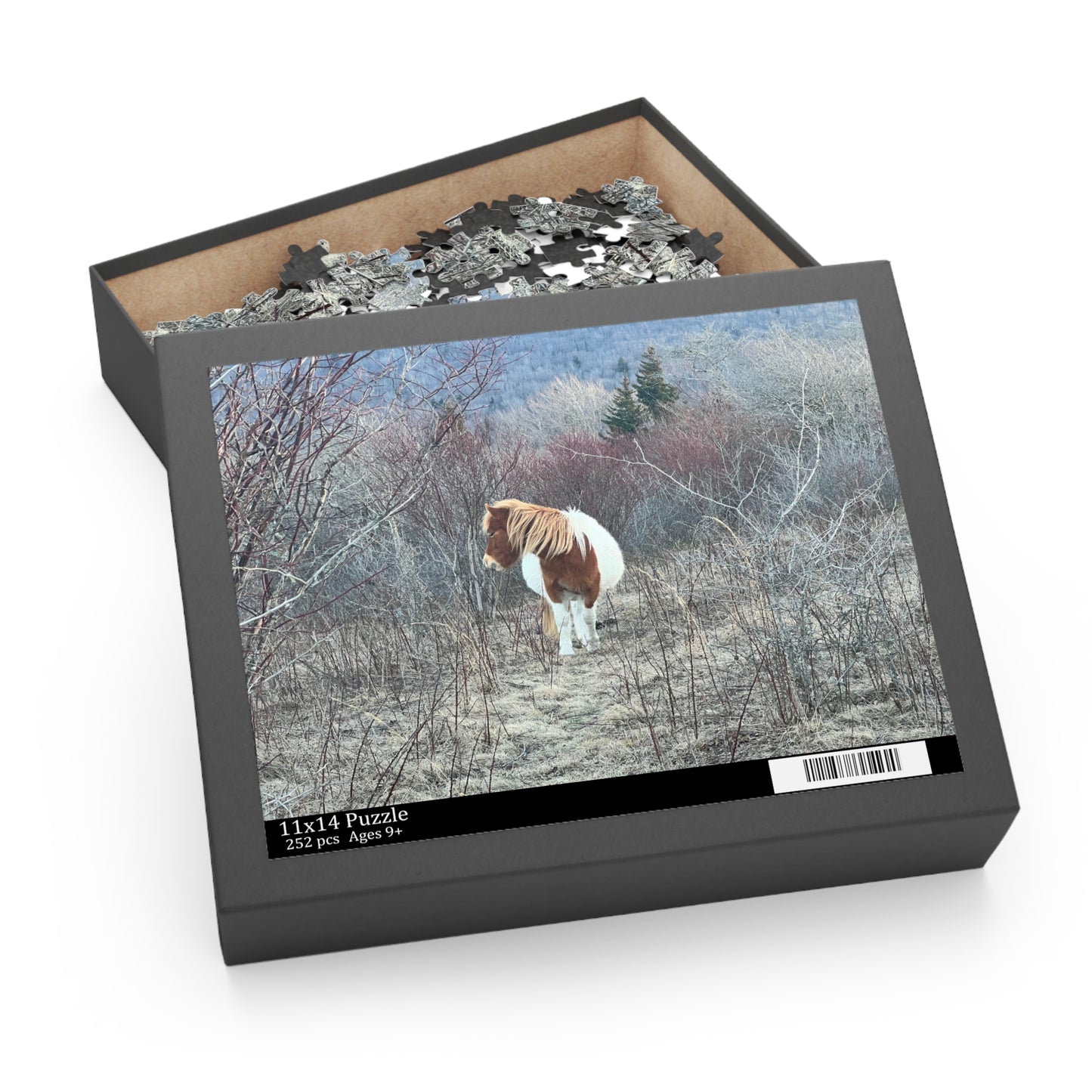 Horse in Winter Meadow Puzzle — Scenic Landscape Jigsaw (110/252/520/1014 pcs)