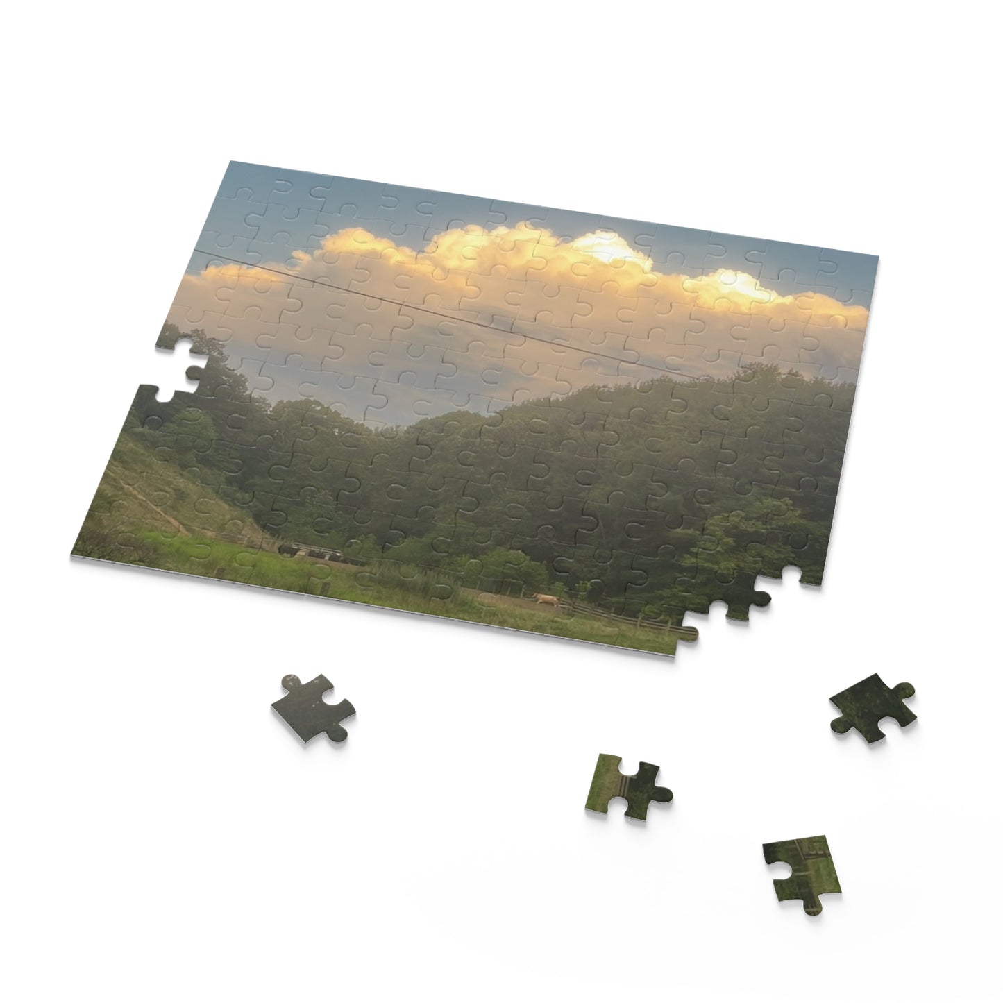 Scenic Mountain Valley Jigsaw Puzzle — Sunrise Cloudscape (120/252/500 pcs)