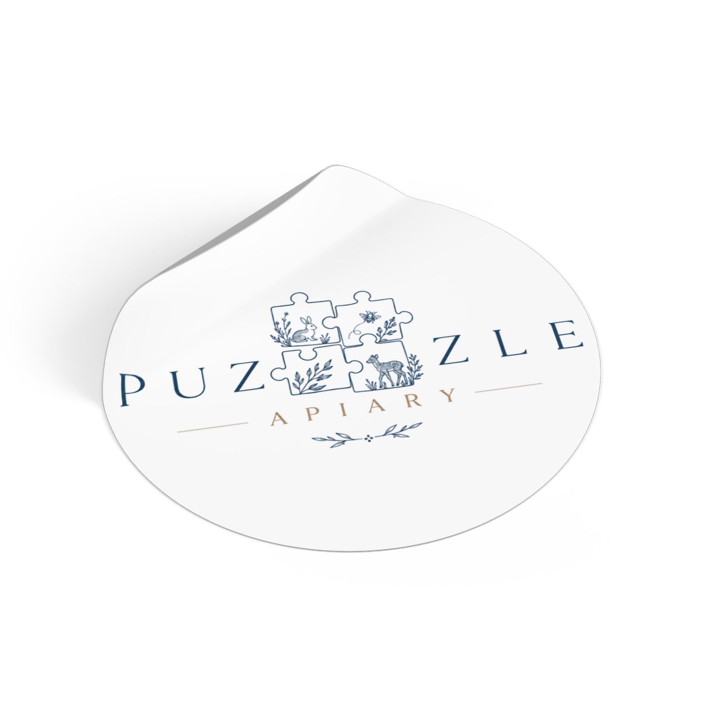 Round Vinyl Sticker — 'Puzzle Apiary' Logo Sticker (Elegant Botanical Puzzle Design)