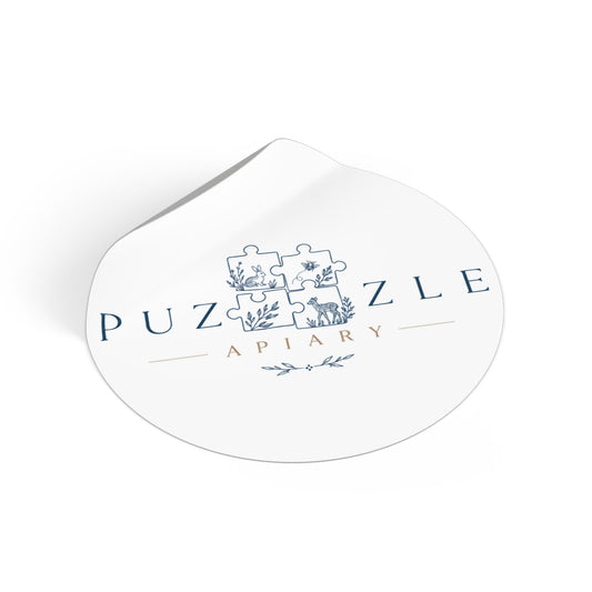 Round Vinyl Sticker — 'Puzzle Apiary' Logo Sticker (Elegant Botanical Puzzle Design)